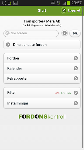 Android application Fordonskontroll 1 screenshort