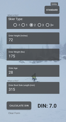 Ski Binding Din Calculator Screen 3