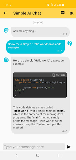 Android application Simple AI Chat screenshort