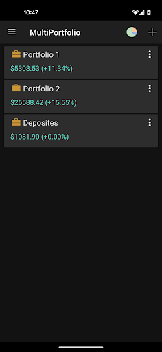 Android application MultiPortfolio - Track assets screenshort