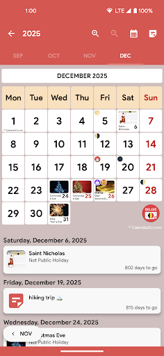 Android application Belgium Calendar screenshort