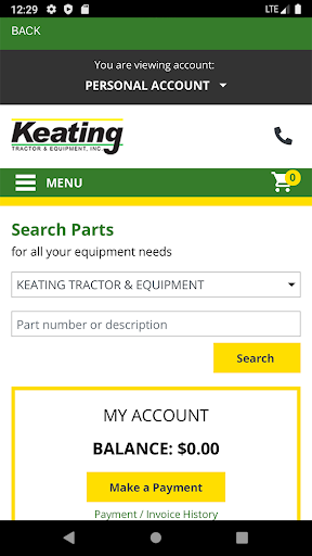 Keating Tractor Portal Screen 2