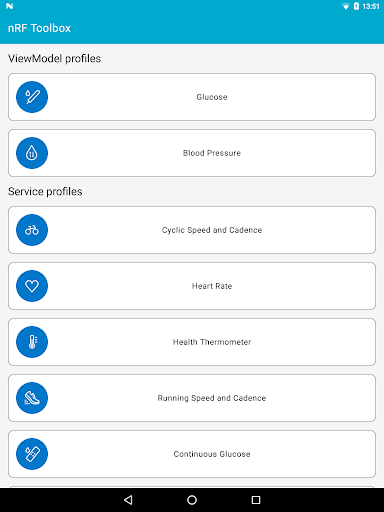 Screenshot of nRF Toolbox for Bluetooth LE