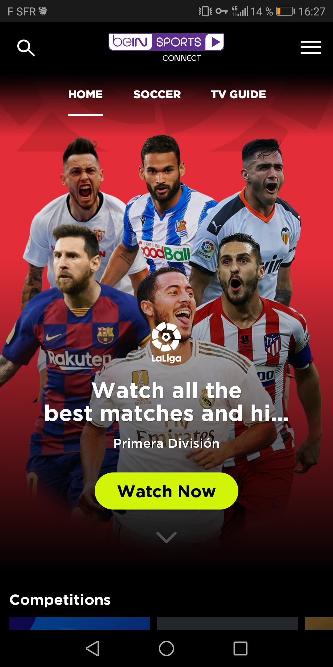 Android application beIN SPORTS CONNECT screenshort