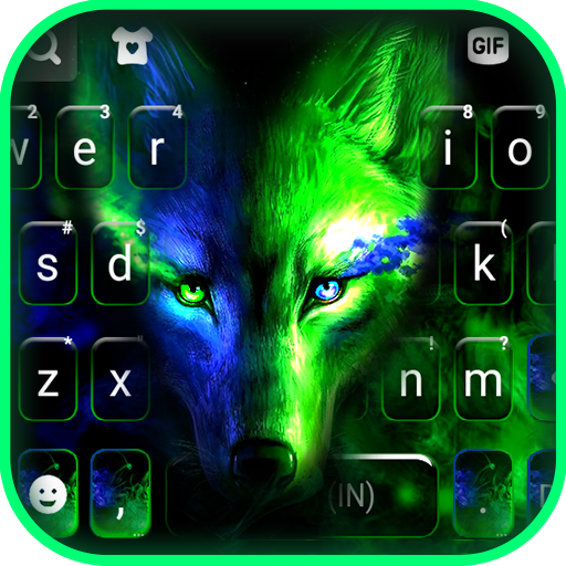 Neon Light Wolf Keyboard Backg logo