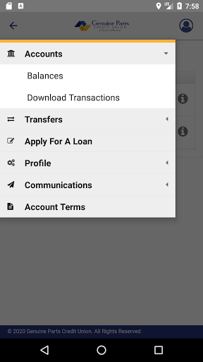 Genuine Parts Credit Union Screen 2