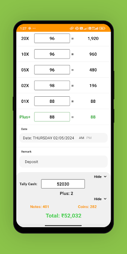 Cash Denomination : Tally Cash Screen 2