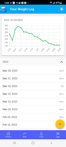 Simple Weight and BMI Tracker Screen 3