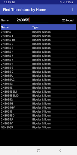Transistors directory Screen 3