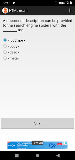 HTML exam Screen 3