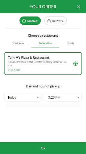 Android application Tony V's Pizza & Restaurant screenshort
