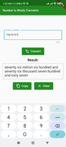 Android application numbers to words - offline screenshort