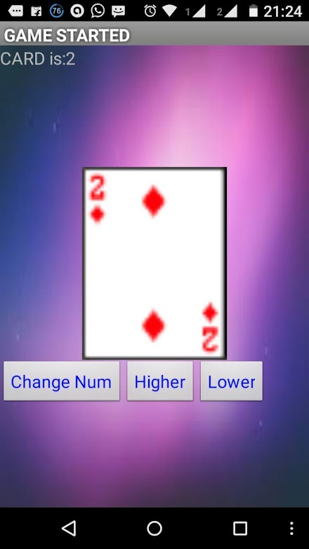 HIGHER OR LOWER CARD Screen 1