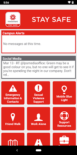 Android application Fanshawe Stay Safe screenshort