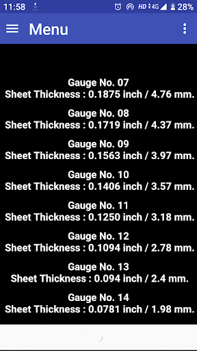 Sheet Metal Gauge Thickness Screen 2