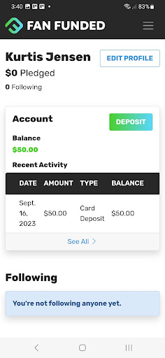 Android application FanFunded screenshort