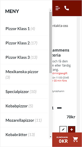 Android application Svandammens Pizzeria screenshort