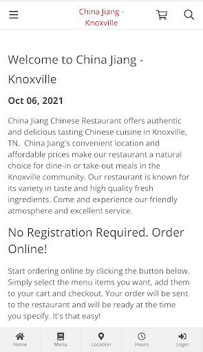 Android application China Jiang - Knoxville Order screenshort