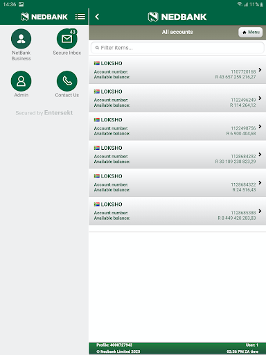 Screenshot of Nedbank AppSuite