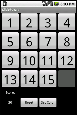 Slide Puzzle (4x4) Screen 3