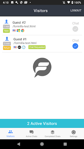 Android application Formilla Live Chat screenshort