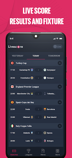 Android application Football live score screenshort