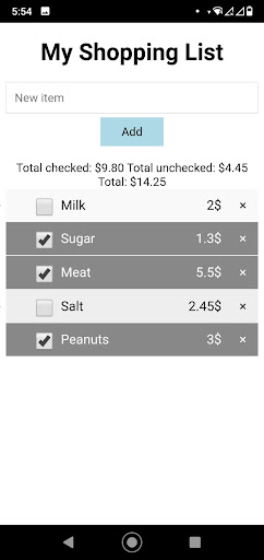 MinimaShopList Screen 2