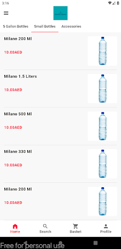 Android application Milano Water screenshort