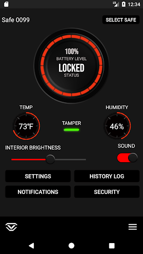 Android application Vaultek Wi-Fi screenshort