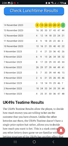 Android application Uk49s Lunchtime Results screenshort