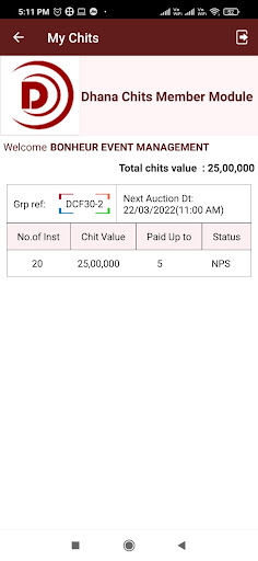 Android application Dhana Chits Member Module screenshort