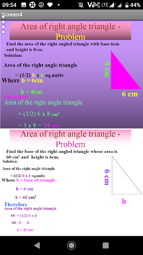 Area of right angle triangle b