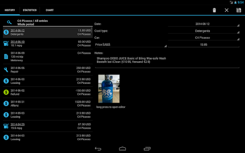 Car-costs and fuel log PRO Screenshot