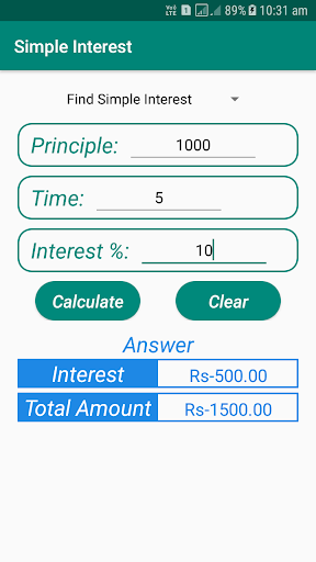 Simple/Compound Interest Calc Screen 2