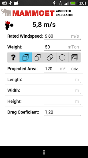 Android application Mammoet Windspeed Calculator screenshort