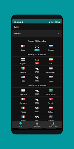 Android application Live Scores for W. Cup 2022 screenshort