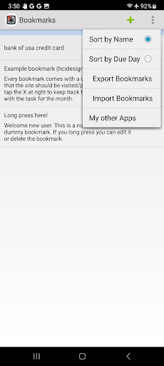 Monthly Tasks Bookmark Manager Screen 2