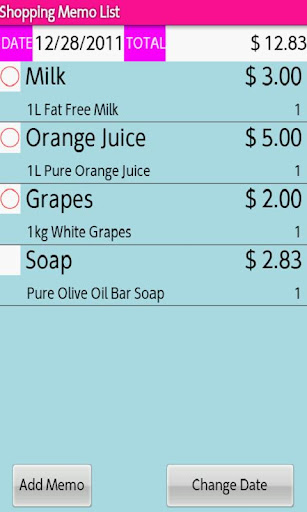 Android application Shopping Memo Book Lite screenshort
