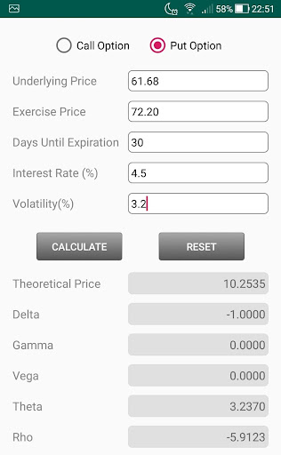 Option Calculator Screen 2