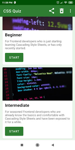 Android application CSS Quiz screenshort