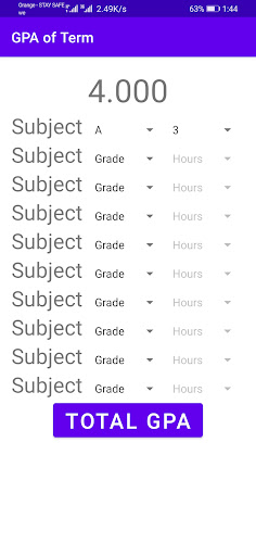 GPA calculator Screen 2