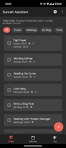 Sunnah Assistant:ToDo & Prayer Screen 2