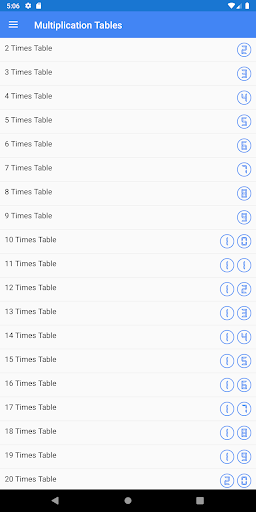 Android application Multiplication Tables screenshort