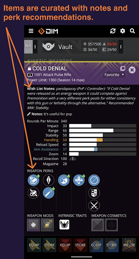 Android application Destiny Item Manager screenshort
