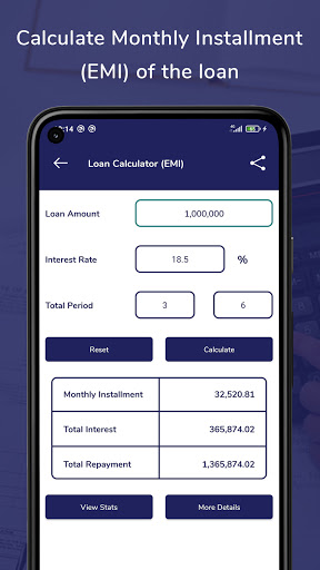 Loan & Finance(EMI) Calculator Screen 2