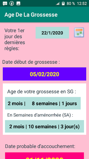 Android application Age De La Grossesse screenshort