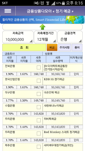 Android application 금융상품다모아 screenshort