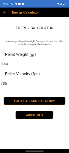 ARPC Muzzle Energy Calculator Screen 2