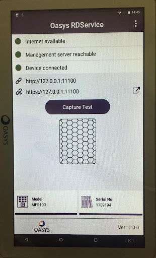 Android application OASYS MFS100 RD Service screenshort