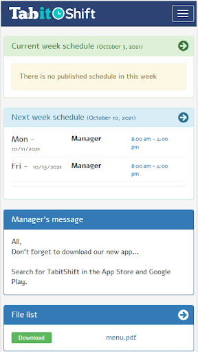 Android application Tabit Shift screenshort